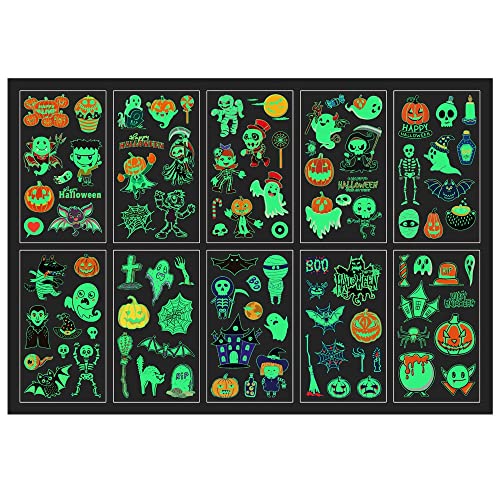 MAYCREATE® 10 Sheets Halloween Cartoon Temporary Tattoo Sticker Night Glow Sticker,Halloween Decoration Sticker for Boys Girls Halloween Party MAYCREATE® 10 Sheets Halloween Cartoon Temporary Tattoo Sticker Night Glow Sticker,Halloween Decoration Sticker for Boys Girls Halloween Party